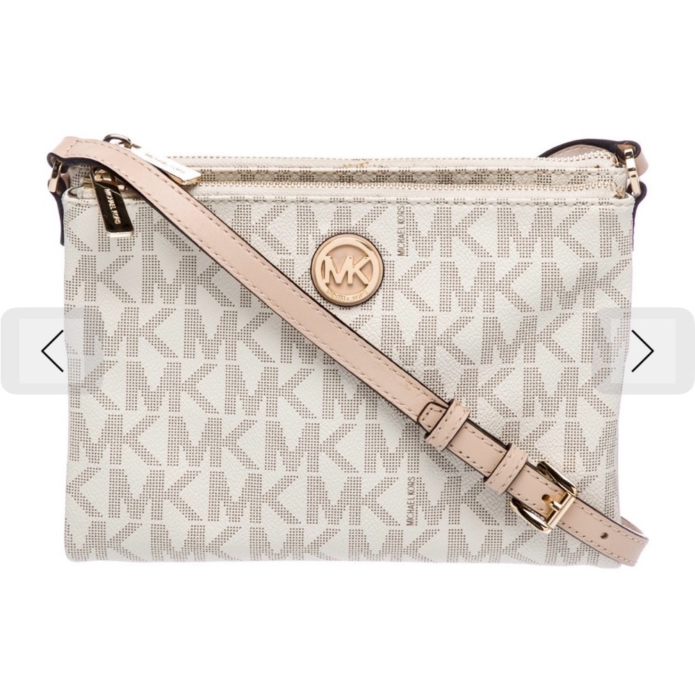 Michael Kors Beige and Brown Logo Crossbody Bag
